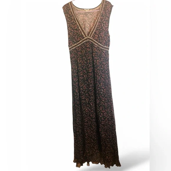 Ecote | Dresses | Ecote Boho Maxi Dress Size Large Sleeveless Floral Vneck  Dress Black Brown | Poshmark
